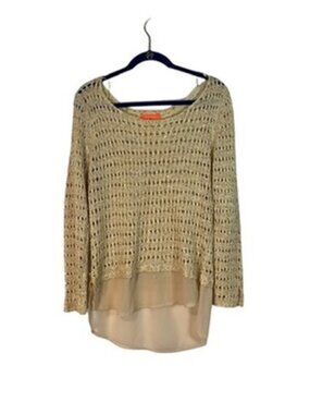 Lulumari Crochet Knit Sweater Boho Cream Beige Lightweight Pullover